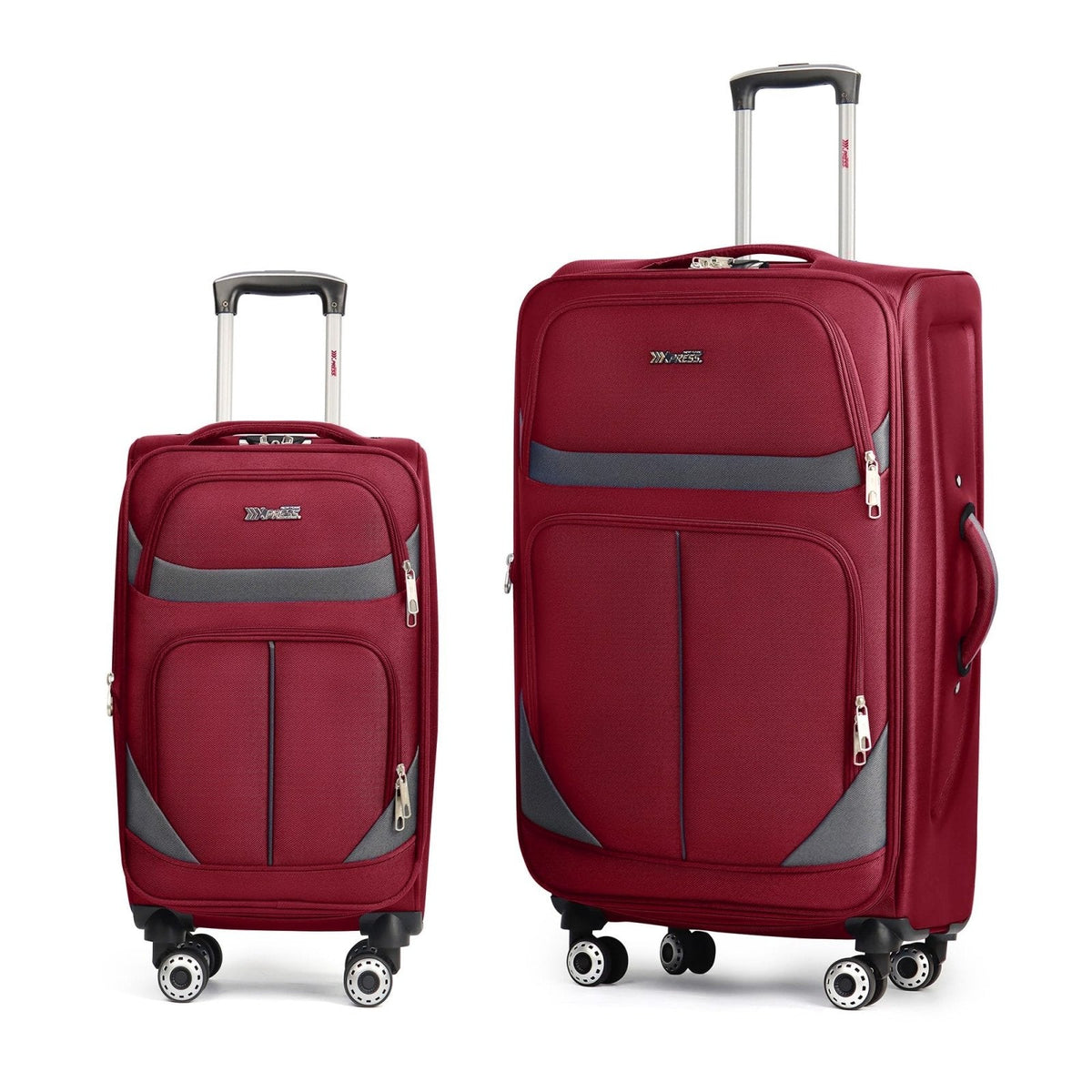 New York XPress 2-Piece Set Front Opening,Softside Luggage Sets w/Double Spinner Wheels Expandable Luggage,Lightweight Travel Luggage Rolling Suitcase w/LOCK（Burgundy-Grey,20in/28in）