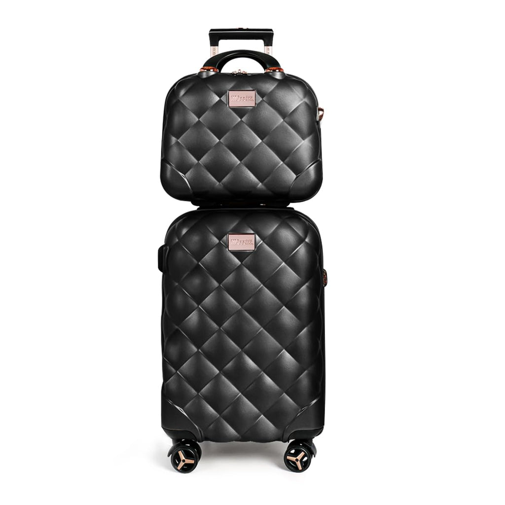 New York XPress 20''+14''Carry On Luggage Hardshell Expandable Suitcase w/Spinner Wheels and TSA LOCK,2 Piece Luggage Set,BLACK