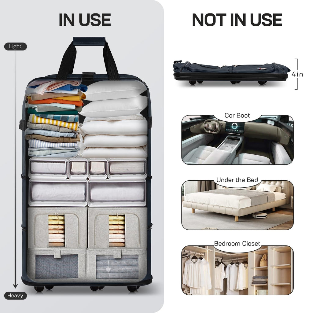 New York XPress 30''36''40''Rolling Wheeled Duffel Bag Suitcases with Wheels Expandable Foldable Luggage Bag Rolling Travel Bag Duffel Bag for Men Womens - NAVY,40