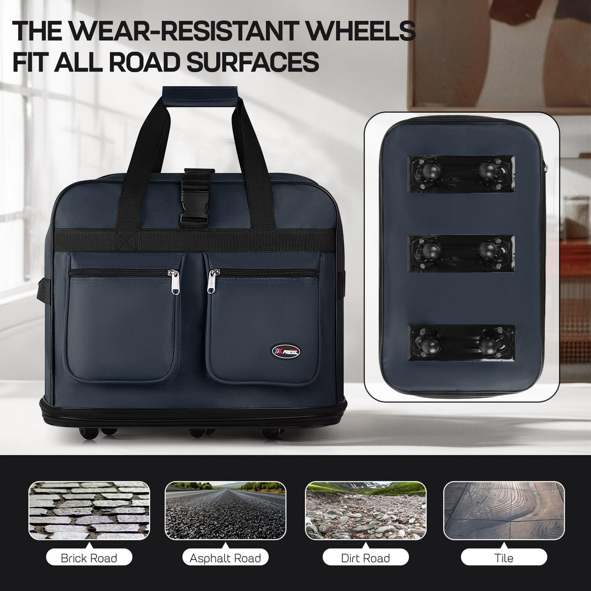 New York XPress 30''36''40''Rolling Wheeled Duffel Bag Suitcases with Wheels Expandable Foldable Luggage Bag Rolling Travel Bag Duffel Bag for Men Womens - NAVY,40