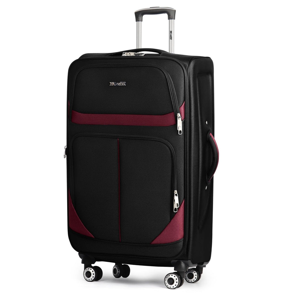 New York XPress 32'' Large Softside Suitcase,Expandable 15% Luggage,with Double Spinner Wheels and LOCK,Lightweight Travel Suitcase for Men/Women（Black-Burgundy,32in）