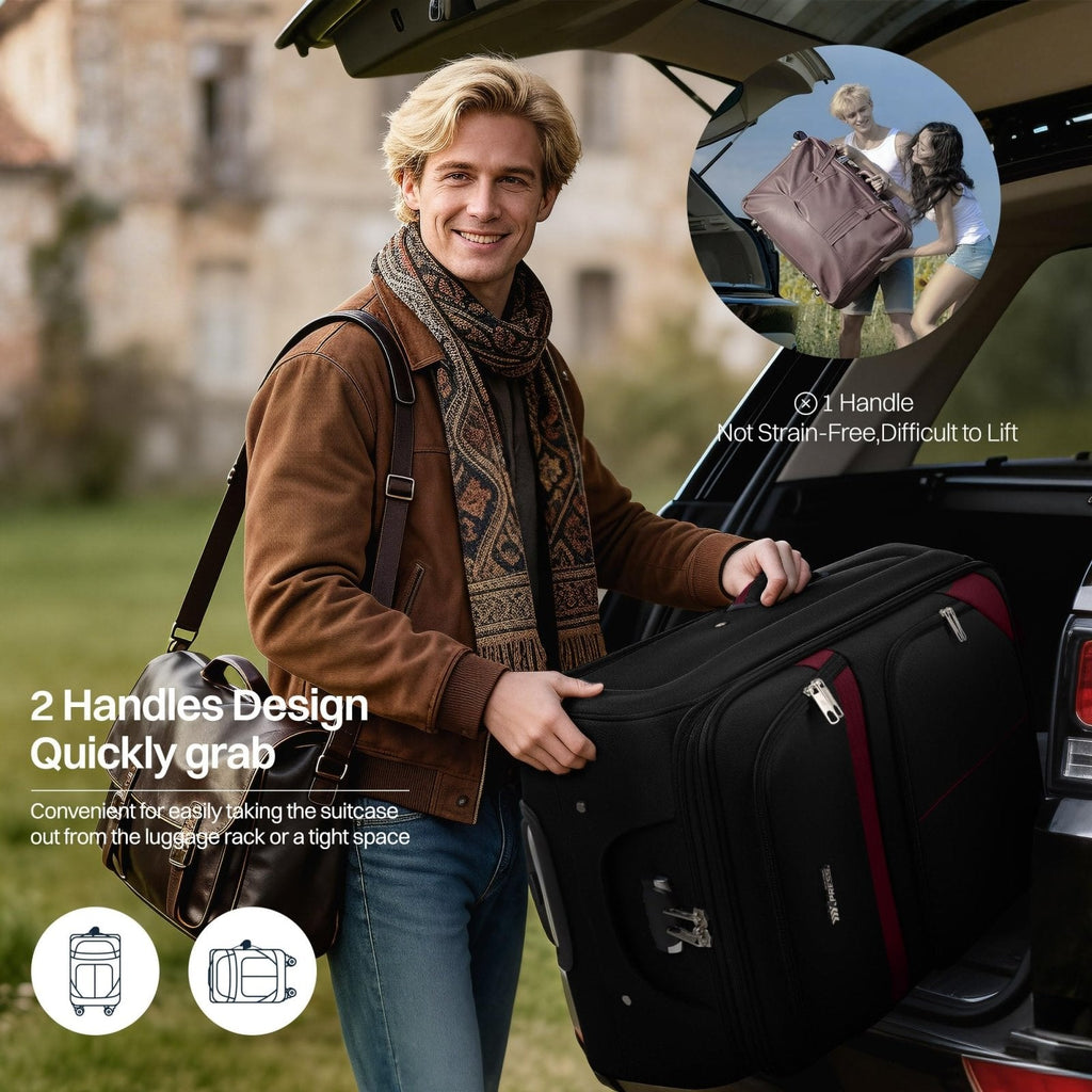 New York XPress 32'' Large Softside Suitcase,Expandable 15% Luggage,with Double Spinner Wheels and LOCK,Lightweight Travel Suitcase for Men/Women（Black - Burgundy,32in）