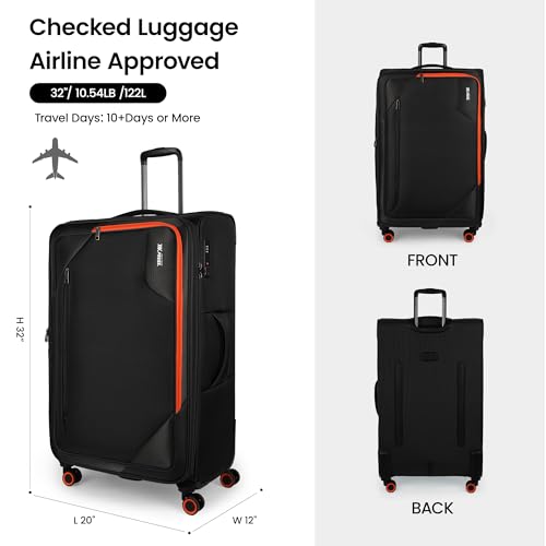 New York XPress Suitcases with Wheels 32 inch Luggage,Large Softside Suitcase Expandable 20% w/TSA LOCK,Lightweight Travel Suitcase for Men/Women（Black,32in）