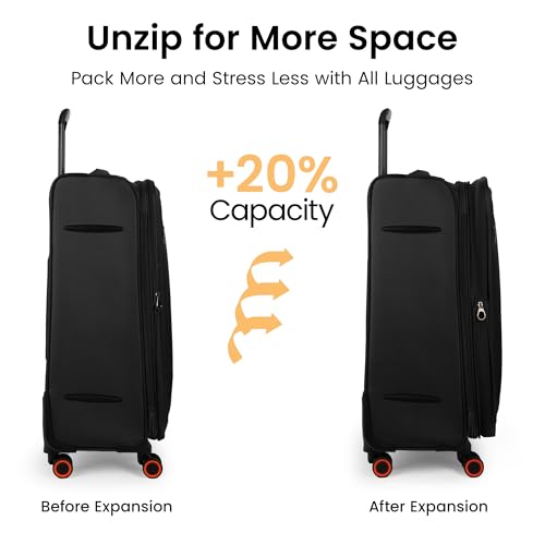 New York XPress Suitcases with Wheels 32 inch Luggage,Large Softside Suitcase Expandable 20% w/TSA LOCK,Lightweight Travel Suitcase for Men/Women（Black,32in）