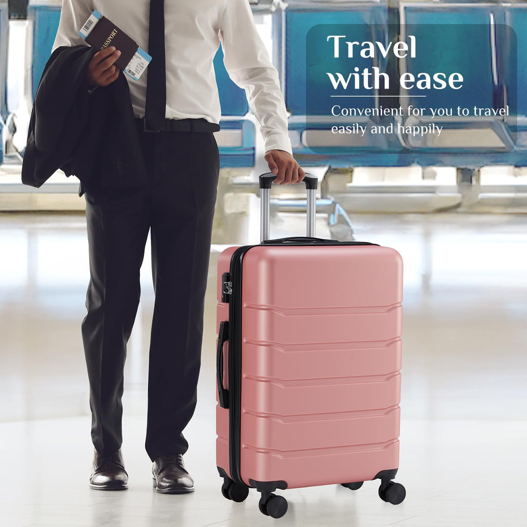 NEWBULIG 20 Inch Carry on Luggage, Lightweight Expandable Rolling Suit Case with TSA Lock, Hard Shell ABS Suitcase with Double Spinner Wheels, Pink