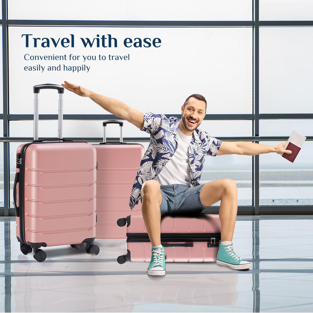 NEWBULIG 3 - PCS Set Suitcases Spinner Wheels Lightweight Expandable Travel Hard Shell Luggage with TSA Lock, Pink