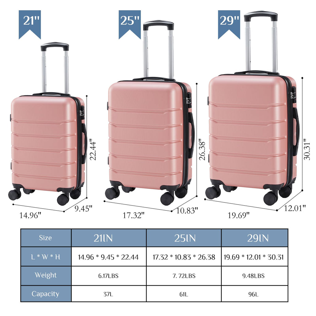NEWBULIG 3 - PCS Set Suitcases Spinner Wheels Lightweight Expandable Travel Hard Shell Luggage with TSA Lock, Pink