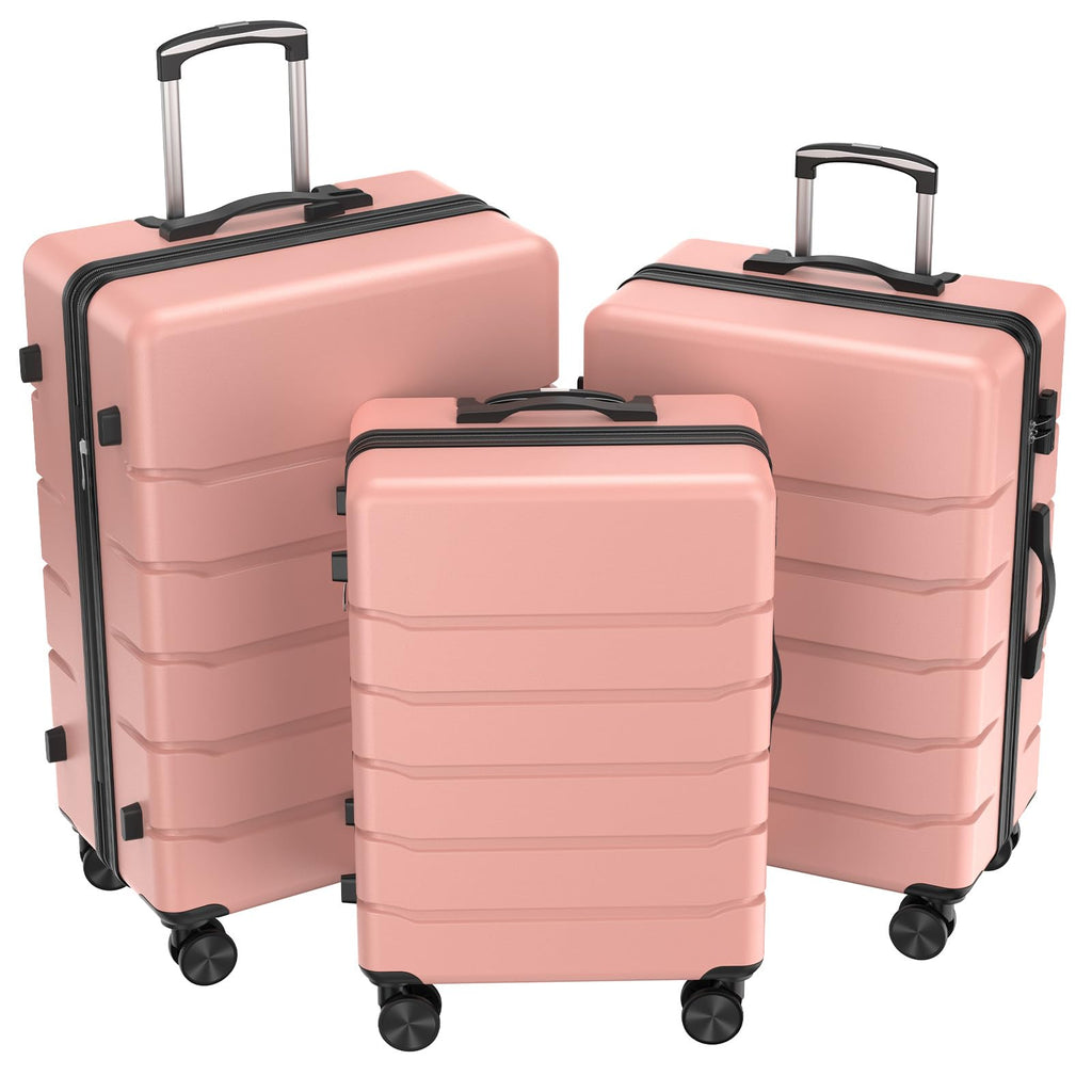 NEWBULIG 3-PCS Set Suitcases Spinner Wheels Lightweight Expandable Travel Hard Shell Luggage with TSA Lock, Pink