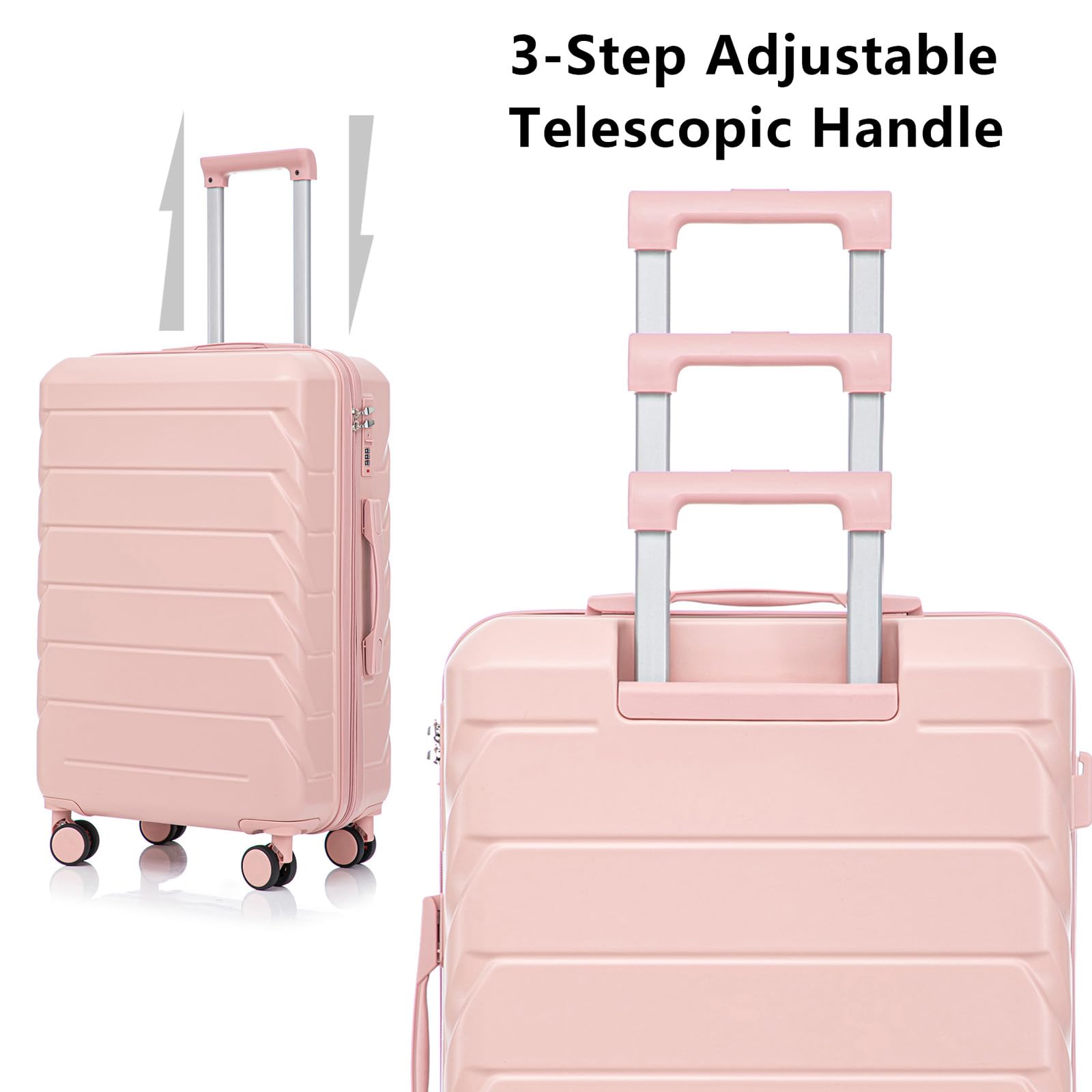 Ningering Pink 3 Piece Luggage Set, ABS Hard Case Luggage Sets with Spinner Wheels, Hardshell Carry on Suitcase, Travel Suitcase with Combination Lock, 20/24/28 Inch (Pink)