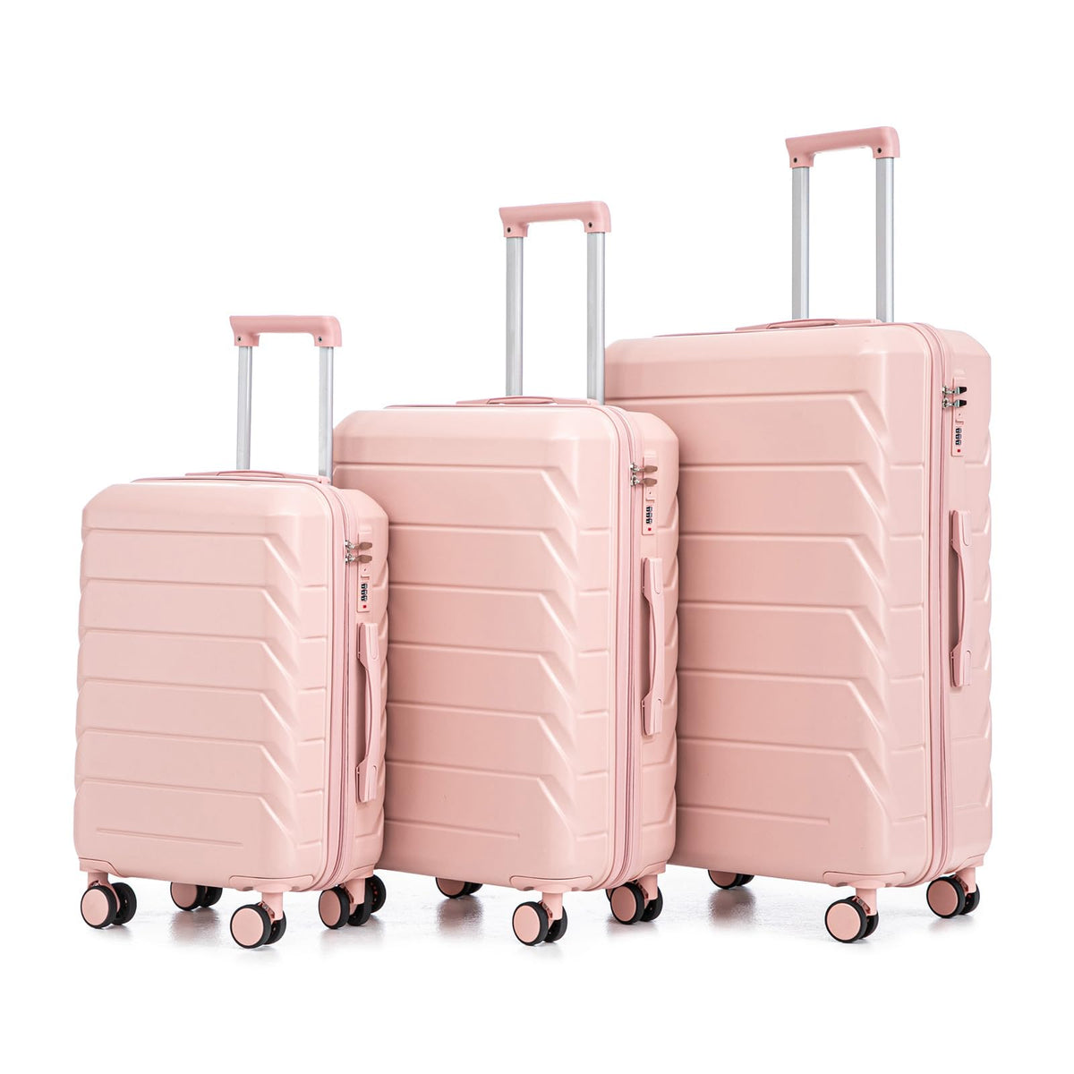 Ningering Pink 3 Piece Luggage Set, ABS Hard Case Luggage Sets with Spinner Wheels, Hardshell Carry on Suitcase, Travel Suitcase with Combination Lock, 20/24/28 Inch (Pink)