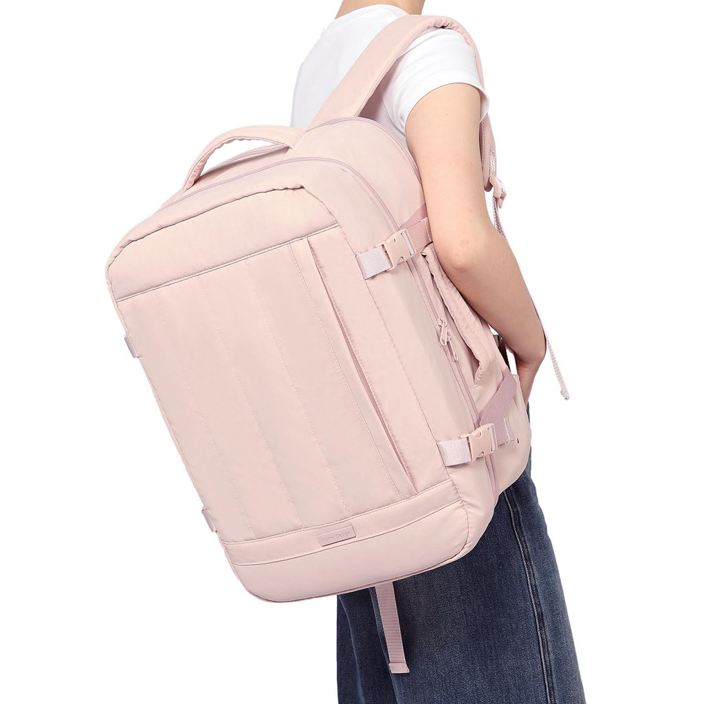 NISHEL Carry On Backpack for Women, 28.3L Travel Backpack with Suitcase - Style Opening, Travel Bag fits 15.6 Inch Laptop, Flight Approved Weekender Bag for Business, PINK