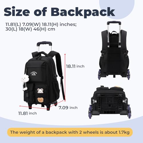 NIWEIYA Kids Rolling Backpack for Girls Boys, Elementary & Middle School Bags with Wheels, Boys Roller Backpack Kids Bookbag with 2 Wheels, Khaki