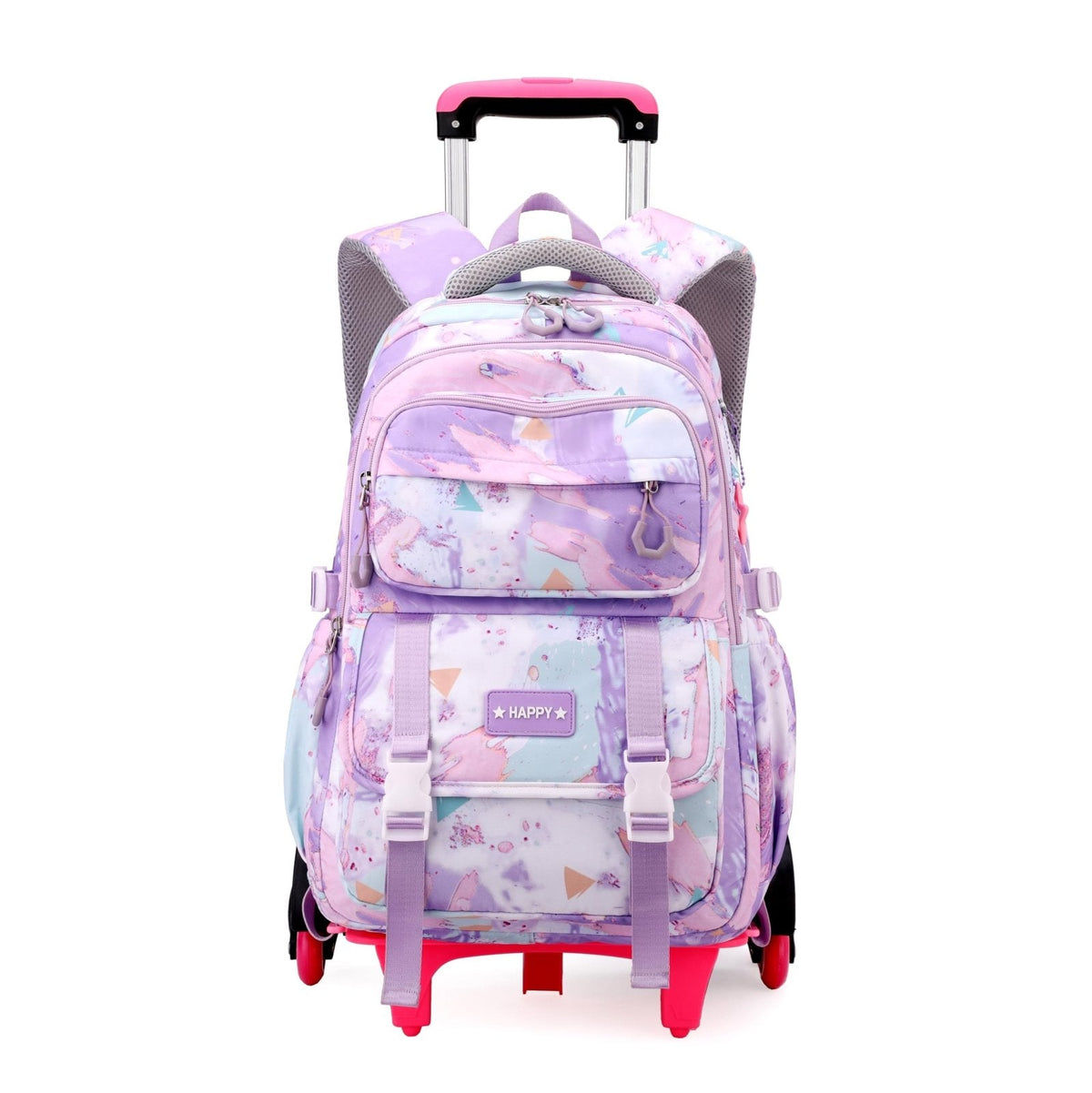NIWEIYA Kids Rolling Backpack for Girls School Backpack with Wheels for Girls Wheeled Bookbags Roller Trolley Bags for Primary Students, 6-Wheel Purple