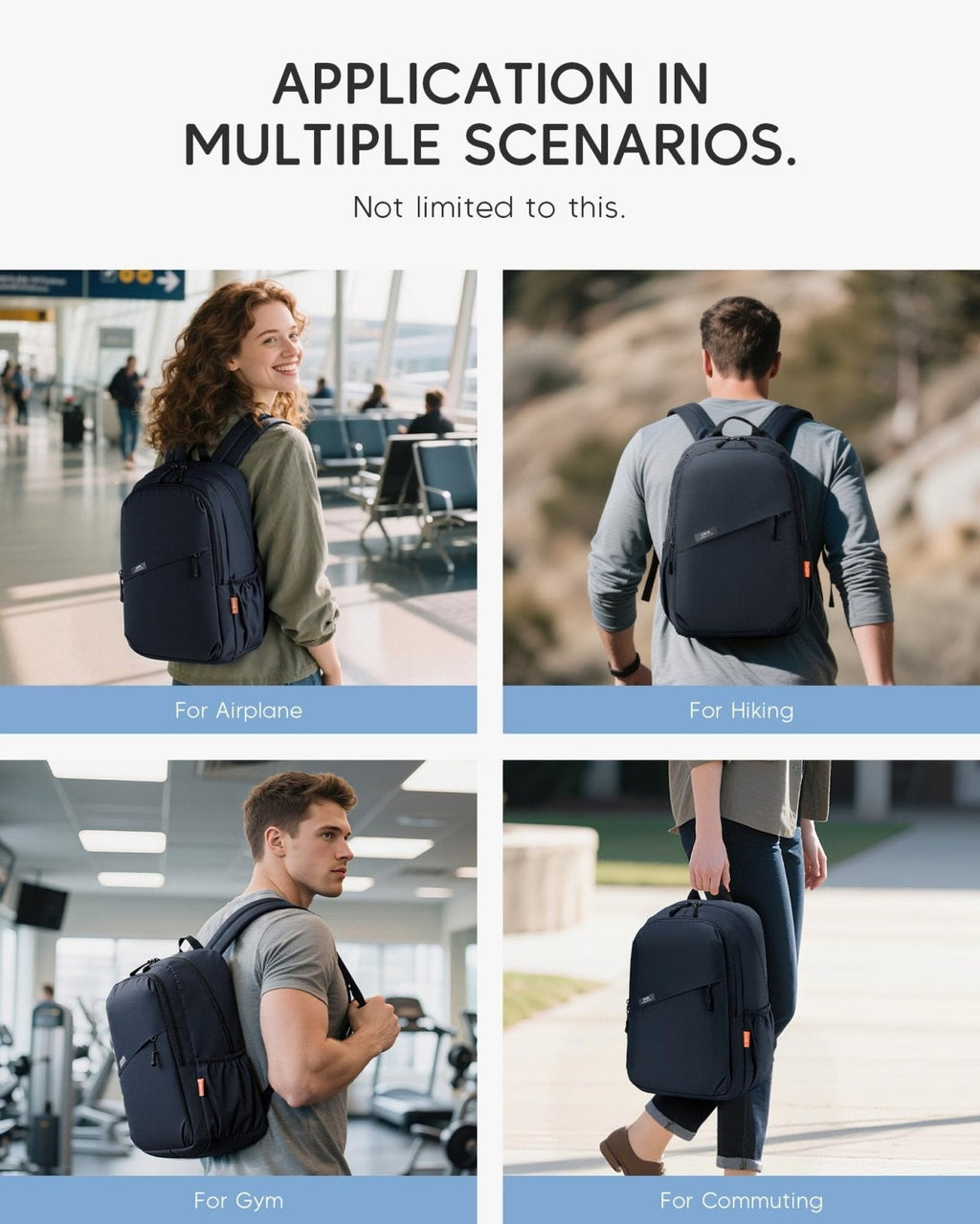 Nixjoro 40x30x15cm Personal Item Bag Travel Backpack Carry On Flight Approved with Anti - Theft Pocket Water - resistant Casual Daypack for Weekender Business Hiking,Black