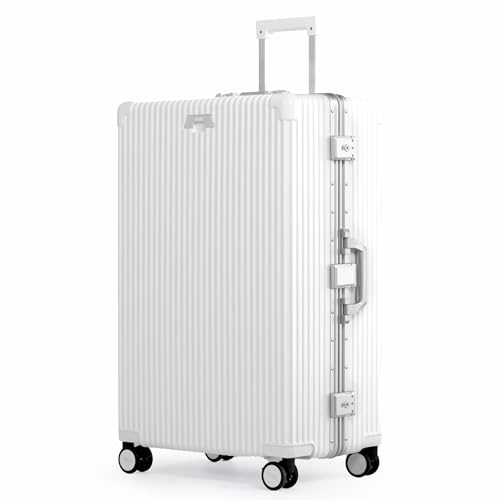 Nobl Travel Zipperless Check In Suitcase - Aluminum Frame, Check In luggage 30.2x20x12 Airline Approved by Noble Travel - Unbreakable Polycarbonate Shell - Dual TSA Locks, 360° Spinner Wheels - Ivory