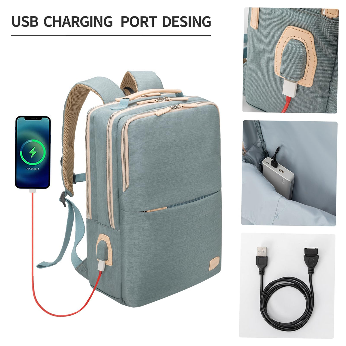 NOBLEMAN 25L Large Travel Laptop Backpack for Women, Professional Adult Office Commuter Womens Computer Backpack, Luxury Lightweight Personal Item Bag For Airlines Fits 16 Laptop (Aqua)