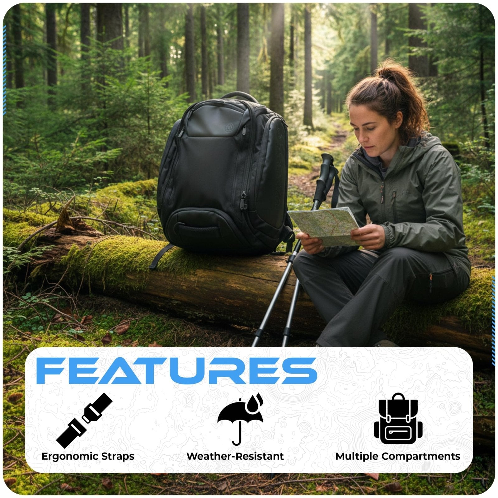 Nocqua 6 - in - 1 Convertible Travel Backpack, 40 - 55L Expandable Carry - On, Ergonomic Design with Drink Holders & Padded Laptop Pocket, Weather - Resistant Ballistic Nylon, Black - Travel Bag for Men & Women