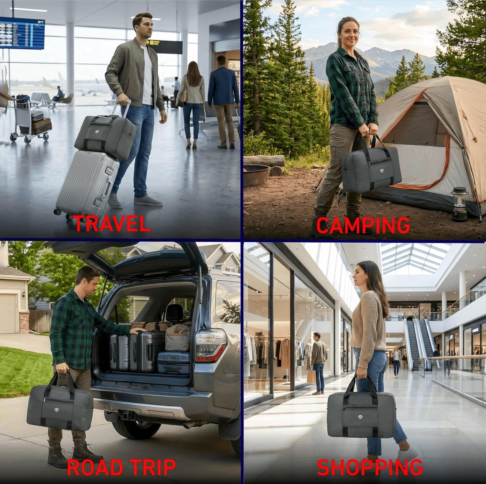 Nomad USA Expandable Travel Tote Bag for Men/Women 22L Weekender Overnight Carry on Luggage Bag Foldable/Collapsible Everyday Duffle Travel Bag for Camping, Road Trip, Shopping Handle & Shoulder Carry