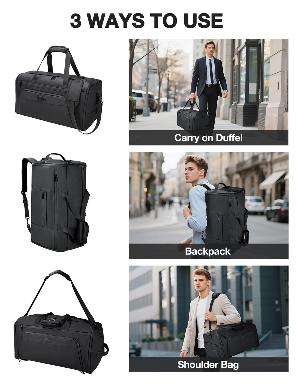 Noozion Garment Duffle Bags for Travel, Convertible Carry on Bag with Shoe Compartment,3 in 1 Waterproof Travel Suit Bag with Shoulder Strap for Men Women