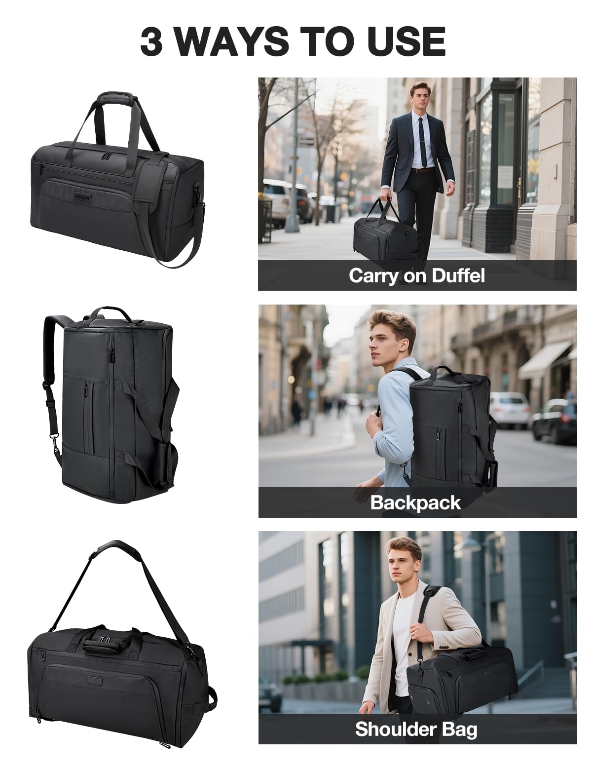 Noozion Garment Duffle Bags for Travel, Convertible Carry on Bag with Shoe Compartment,3 in 1 Waterproof Travel Suit Bag with Shoulder Strap for Men Women