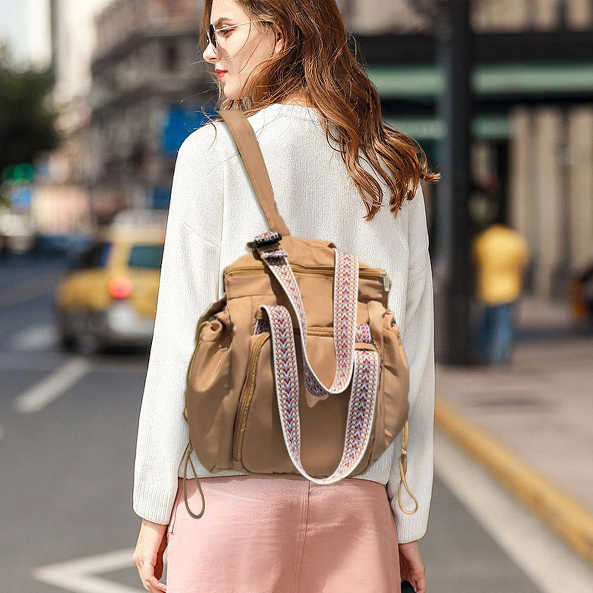 NPJGKY Multifunctional Travel Organizer Bag for Ladies - Doubles as a Stylish Backpack, Crossbody and Shoulder Bag, Boasts Great Storage Capacity(Khaki)