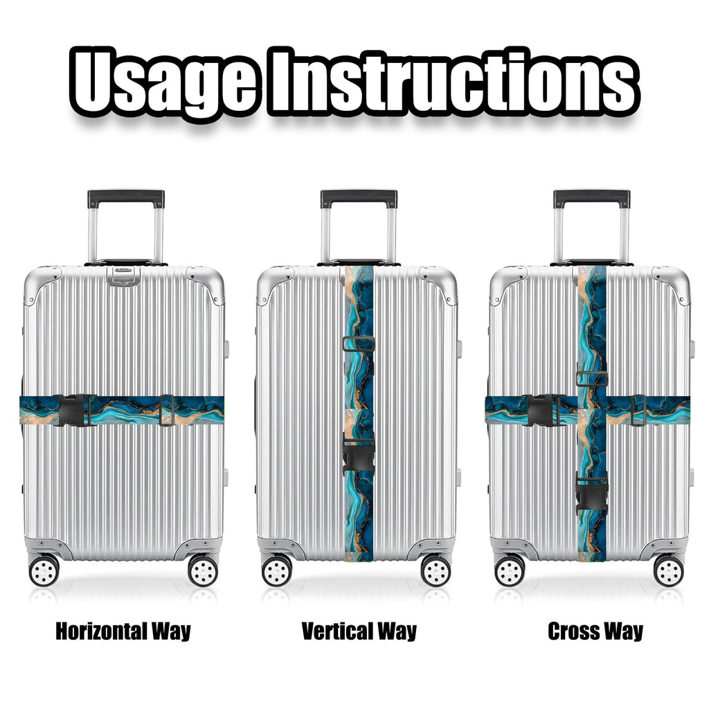Nuxovilar Luggage Straps of 2 Set Blue & Gold Fluid Art Pattern, 1.96x90.5 inches - Luggage Straps for Suitcases, Nice for Art Lovers, Travel, Adventures