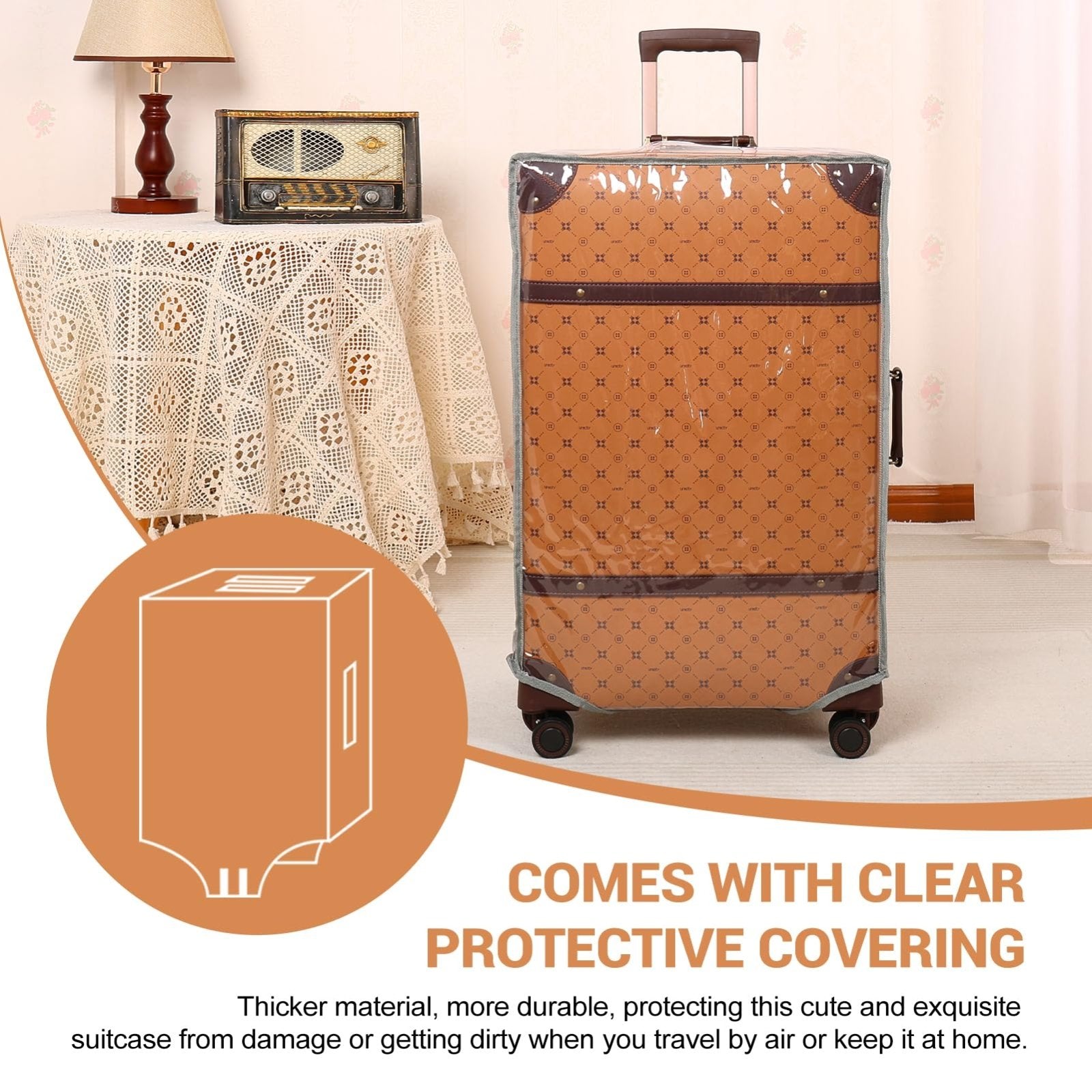NZBZ Vintage Luggage Sets for Women, PU Leather Retro Suitcase, Vintage Trunk Luggage, Vintage Suitcase Set (Orange Brown, 4 - Piece - Set(14/20/24/28))