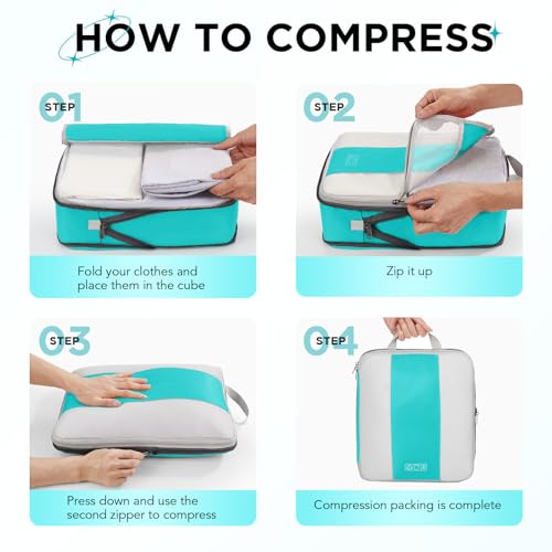 OlarHike 10-Pack Compression Packing Cubes for Travel Essentials,Compressible Expandable Packing Cubes for Suitcase,Luggage Garment Bags for Travel,Handy Helper for Organizing Clothes(Blue Green)