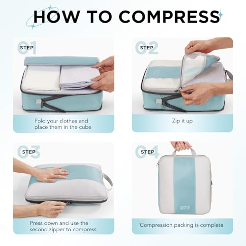 OlarHike 10-Pack Compression Packing Cubes for Travel Essentials,Compressible Expandable Packing Cubes for Suitcase,Luggage Garment Bags for Travel,Handy Helper for Organizing Clothes(Blue Gray)