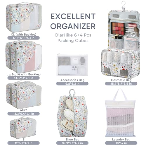 OlarHike 10 Set Packing Cubes for Travel, Gifts for Women Mom,Anti-Tearing Suitcase Organizer with Over-1000 pack Mesh Holes, Vacation Essentials & Accessories for Cruise Ship