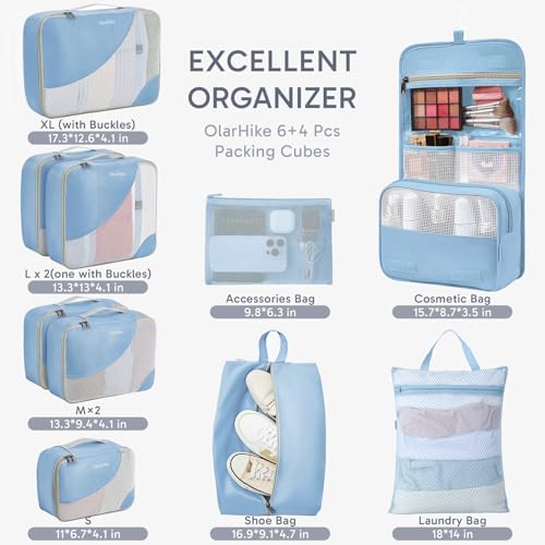 OlarHike 10 Set Packing Cubes for Travel, Gifts for Women Mom,Anti-Tearing Suitcase Organizer with Over-1000 pack Mesh Holes, Vacation Essentials & Accessories for Cruise Ship