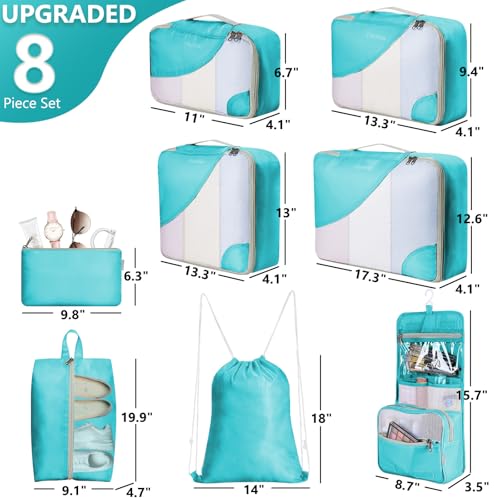 OlarHike Packing Cubes for Travel,8 Set,Turquoise