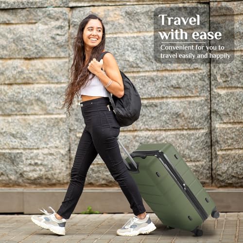 OLIXIS 20 Inch Carry-On Luggage, Hardside Suitcase with Spinner Wheels, Lightweight ABS Hard Shell Travel Luggage, TSA Approved Lock, Expandable Small Suitcase for Business & Travel–Olive Green