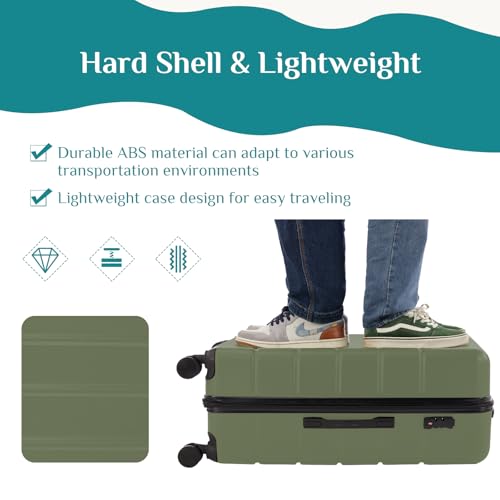 OLIXIS 20 Inch Carry-On Luggage, Hardside Suitcase with Spinner Wheels, Lightweight ABS Hard Shell Travel Luggage, TSA Approved Lock, Expandable Small Suitcase for Business & Travel–Olive Green