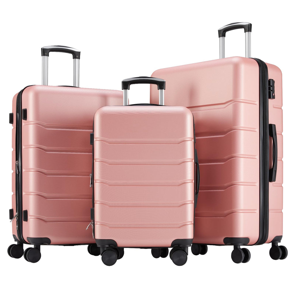 OLIXIS 3-Piece Luggage Set, 20/24/28 Inch Hardside Suitcases with Spinner Wheels, Lightweight ABS Hard Shell Travel Luggage, TSA Approved Lock, Expandable Carry-On & Checked Luggage–Pink