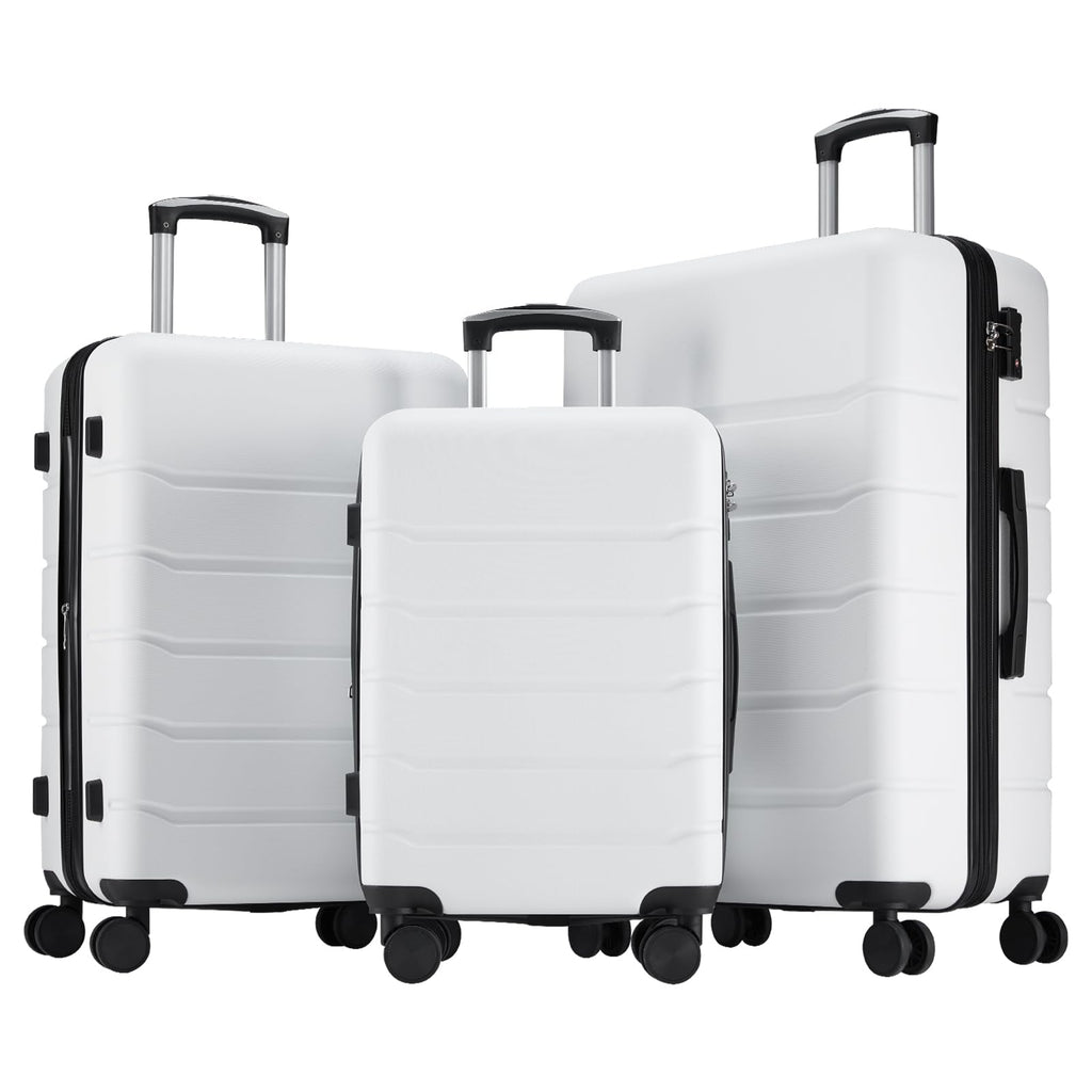 OLIXIS 3-Piece Suitcase Set, Hardside Luggages with Spinner Wheels, Lightweight ABS Hard Shell Travel Luggage, Expandable Carry-On Suitcase with TSA Approved Lock–White(20+24+28 Inch)
