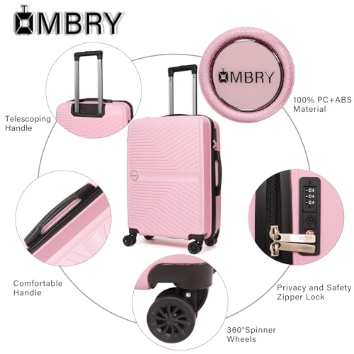 OMBRY Luggage Set 3 Pieces -Suitcase Set - Luggage with Wheels - Check-in Luggage - PC + ABS Durable Suitcase Rotating Silent Wheels 3-Piece 20/24/28 (pink)
