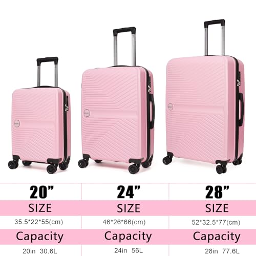 OMBRY Luggage Set 3 Pieces -Suitcase Set - Luggage with Wheels - Check-in Luggage - PC + ABS Durable Suitcase Rotating Silent Wheels 3-Piece 20/24/28 (pink)