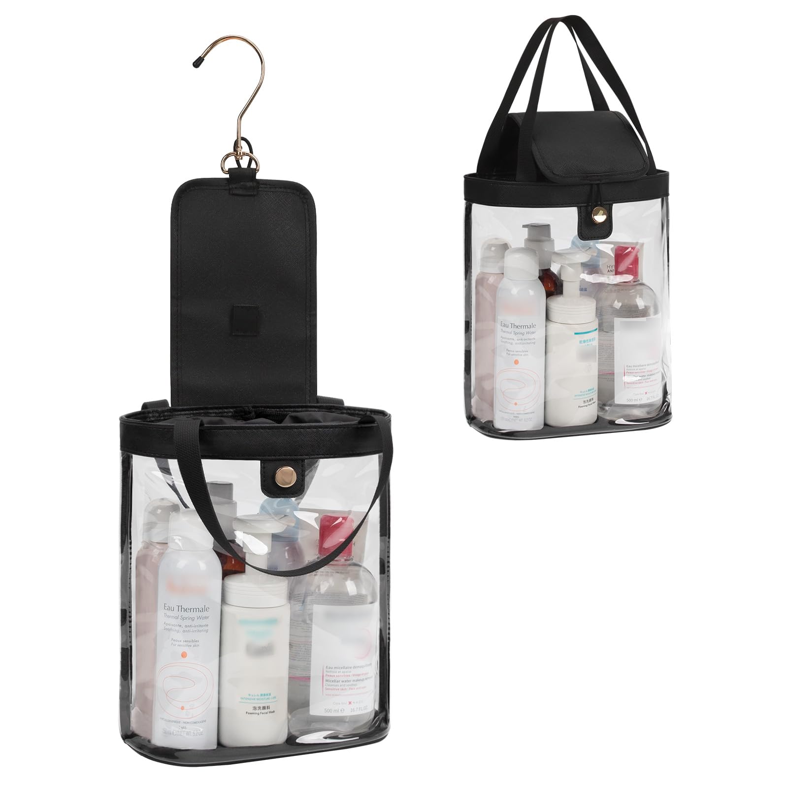 onemoky Travel Toiletry Bag, Hanging Clear Toiletry Bag for Women Men, Waterproof Travel Bag for Toiletries, Clear Makeup Bag Portable Shower Bag With Hanging Hook for Bathroom, Gym, Camping