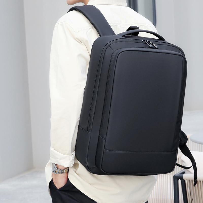 ORILOOSEN 17/15.6" Business laptop backpack, PU backpacks, Travel laptop backpack,carry on backpacks, Expandable backpack Men Women (01Standard, Black)