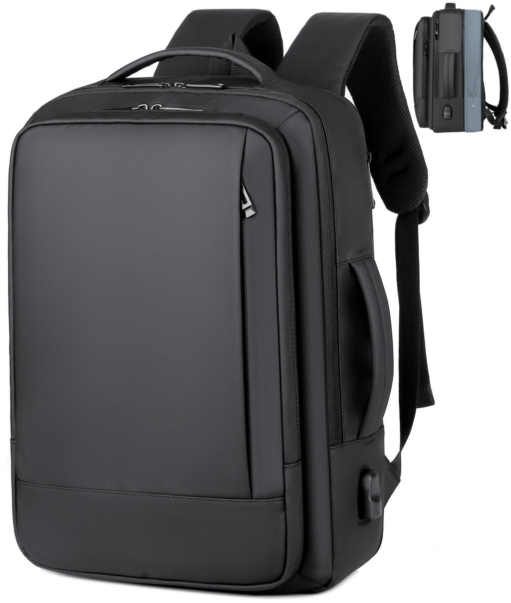ORILOOSEN 17/15.6" Business laptop backpack, PU backpacks, Travel laptop backpack,carry on backpacks, Expandable backpack Men Women (01#Standard, Black)