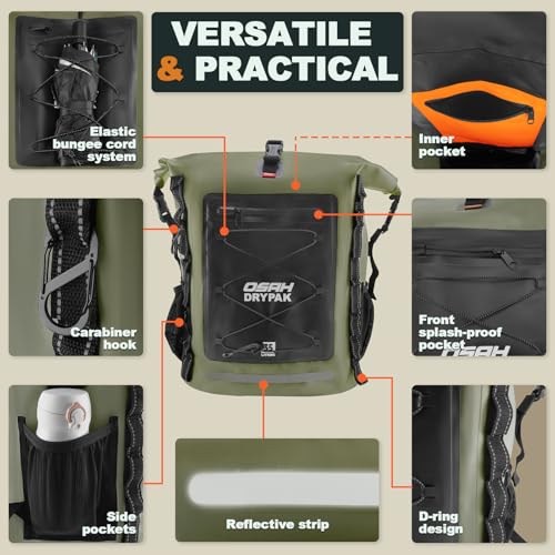OSAH DRYPAK Waterproof Backpack Dry Bag 35L/55L/85L – Heavy Duty Roll-Top Hiking Backpack for Travel, Kayaking, Boating, Camping, Rafting and Fishing