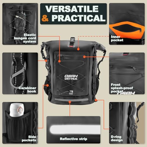 OSAH DRYPAK Waterproof Backpack Dry Bag 35L/55L/85L – Heavy Duty Roll-Top Hiking Backpack for Travel, Kayaking, Boating, Camping, Rafting and Fishing