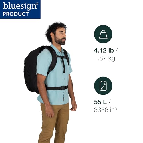 Osprey Farpoint 55L Men's Travel Backpack - Carry On Bag with Personal Item Sized Detachable Daypack, Antique Blue | Osprey Backpacks