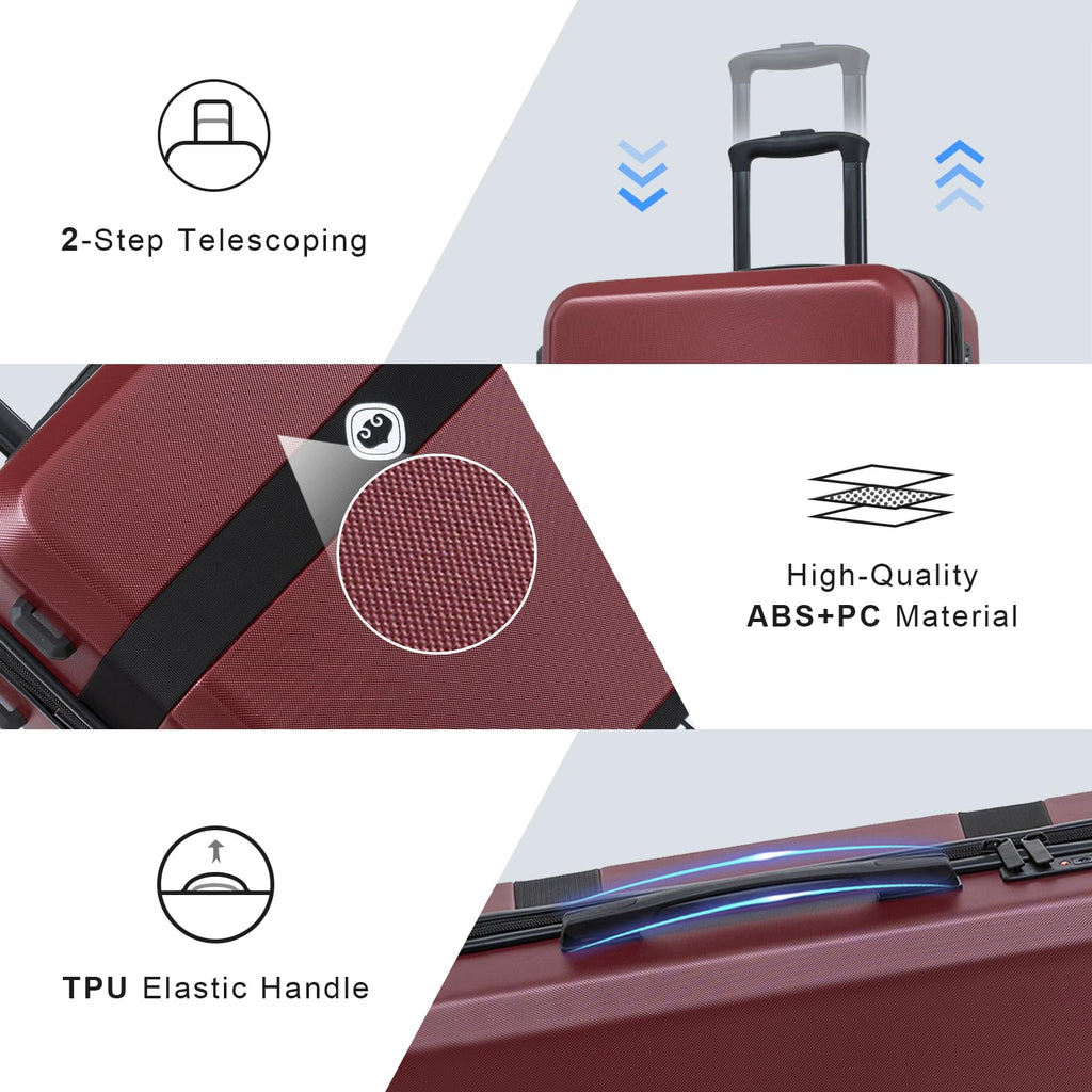 ottsmn 3 Piece Luggage Set, ABS PC Expandable Suitcases with Wheels, Lightweight Hardshell Luggage Sets Carry on Luggage with TSA Lock Red (20in 24in 28in)