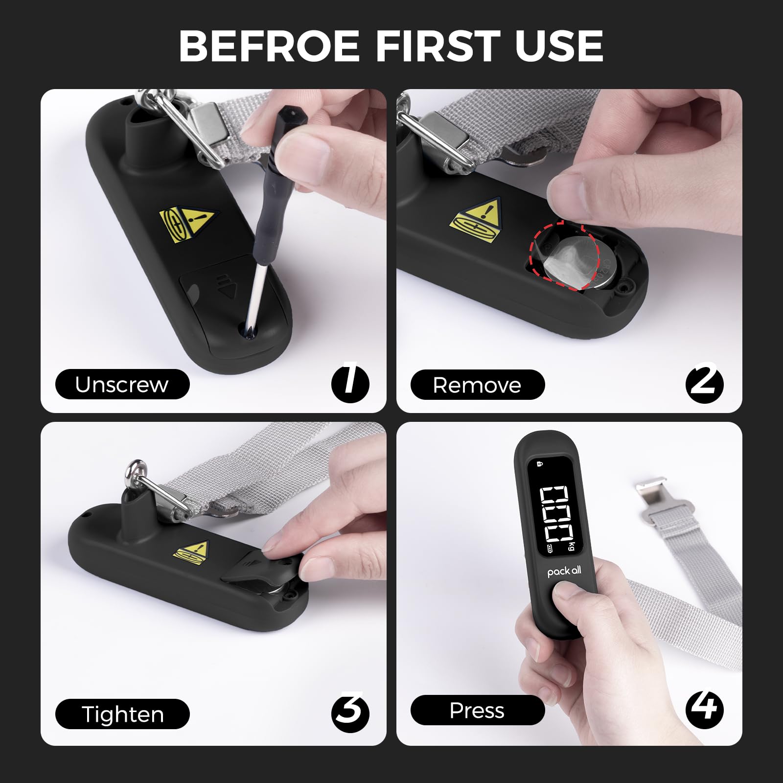 pack all 110 Lbs Luggage Scale, Digital Handheld Baggage Scale, Travel Suitcase Weight Scale with LCD Display, Battery Included, Black