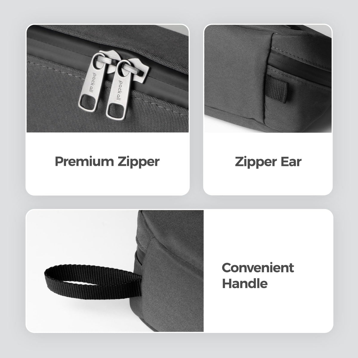 pack all Travel Toiletry Bag for Men, Hanging Dopp Kit, Water - Resistant Shaving Bag for Toiletries, Accessories (Dark Grey)