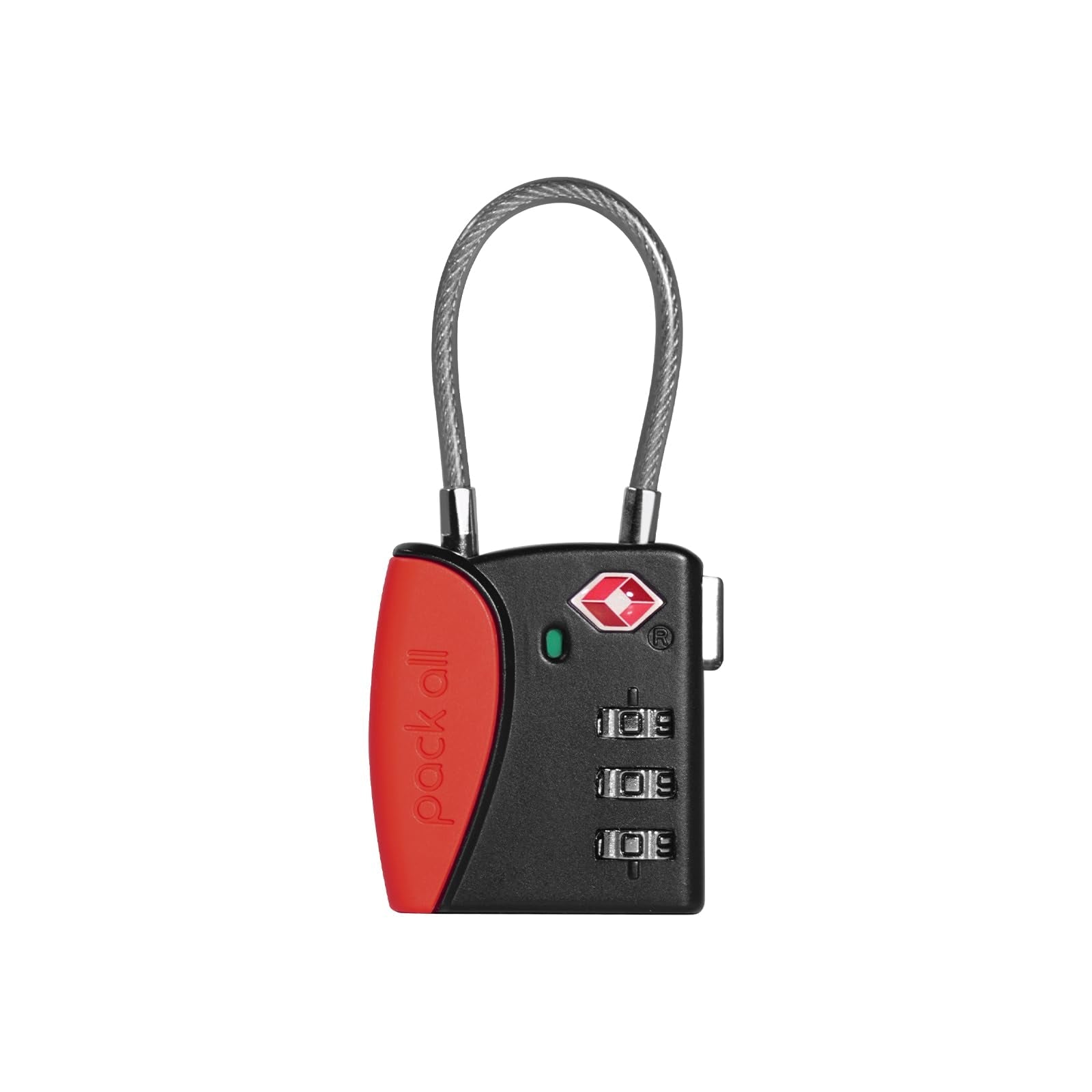 pack all TSA Approved Cable Luggage Locks, 3 Digit Combination Padlocks, Travel Lock for Suitcases & Bag, Alloy Body, Travel Accessories (1 Pack)（Red）