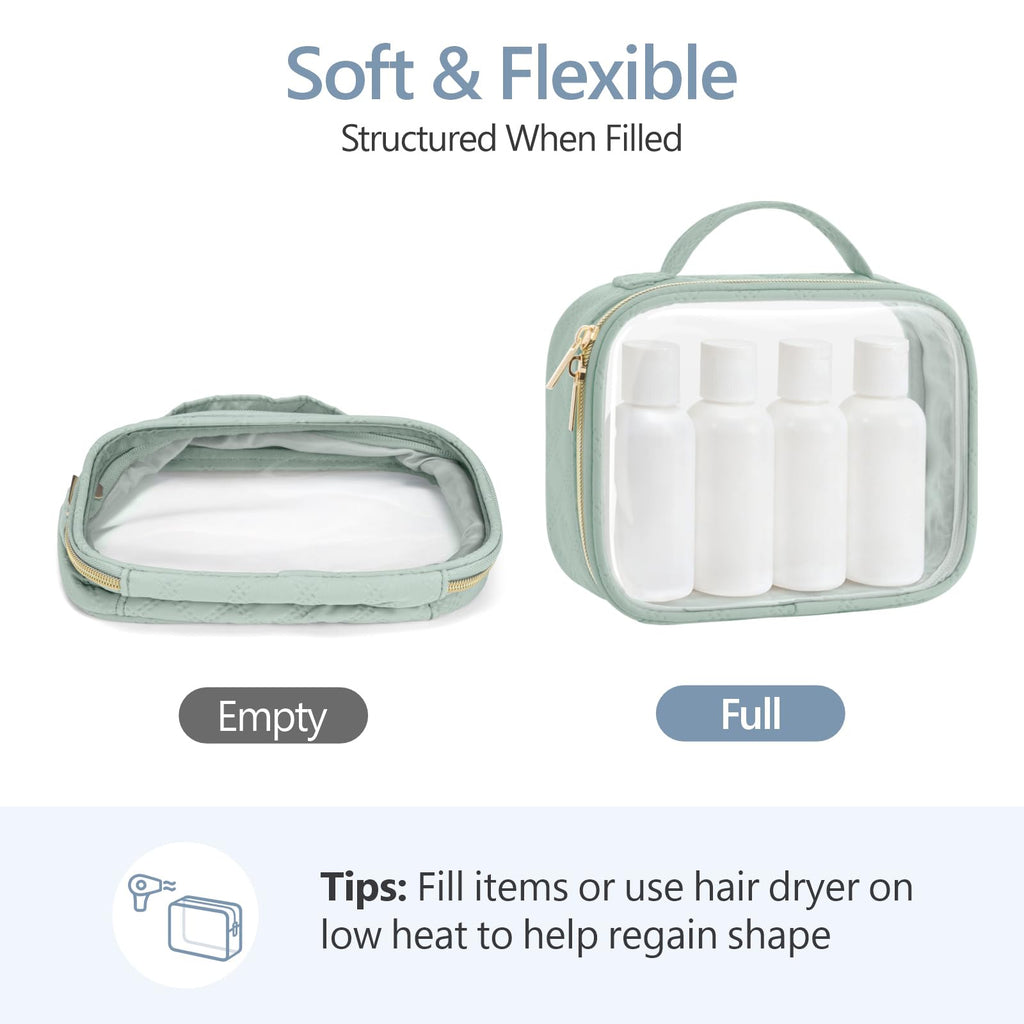 PACKISM TSA Approved Toiletry Bag Combo Pack, 1 Clear Makeup Bag Medium & Large for Checked Luggage, Clear Travel Bag with Handle, Water - resistant Travel Essentials Organizer, Laurel Green