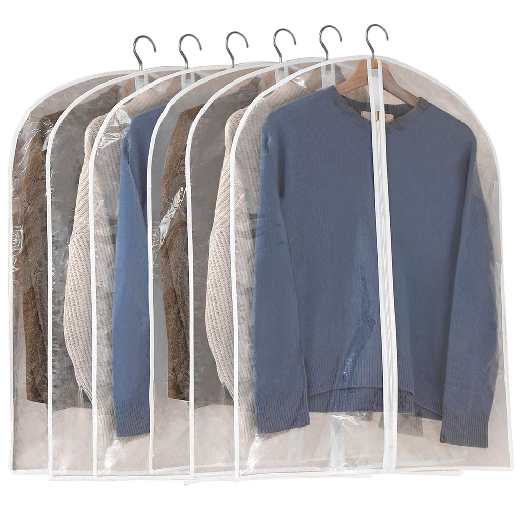 Perber Garment Bags for Hanging Clothes, 6 PCs All Clear Garment Bag, Plastic Dustproof Suit Bag, Coat Protector Zippered Garment Covers for Closet Storage and Travel - 24'' x 40''/6 Pack